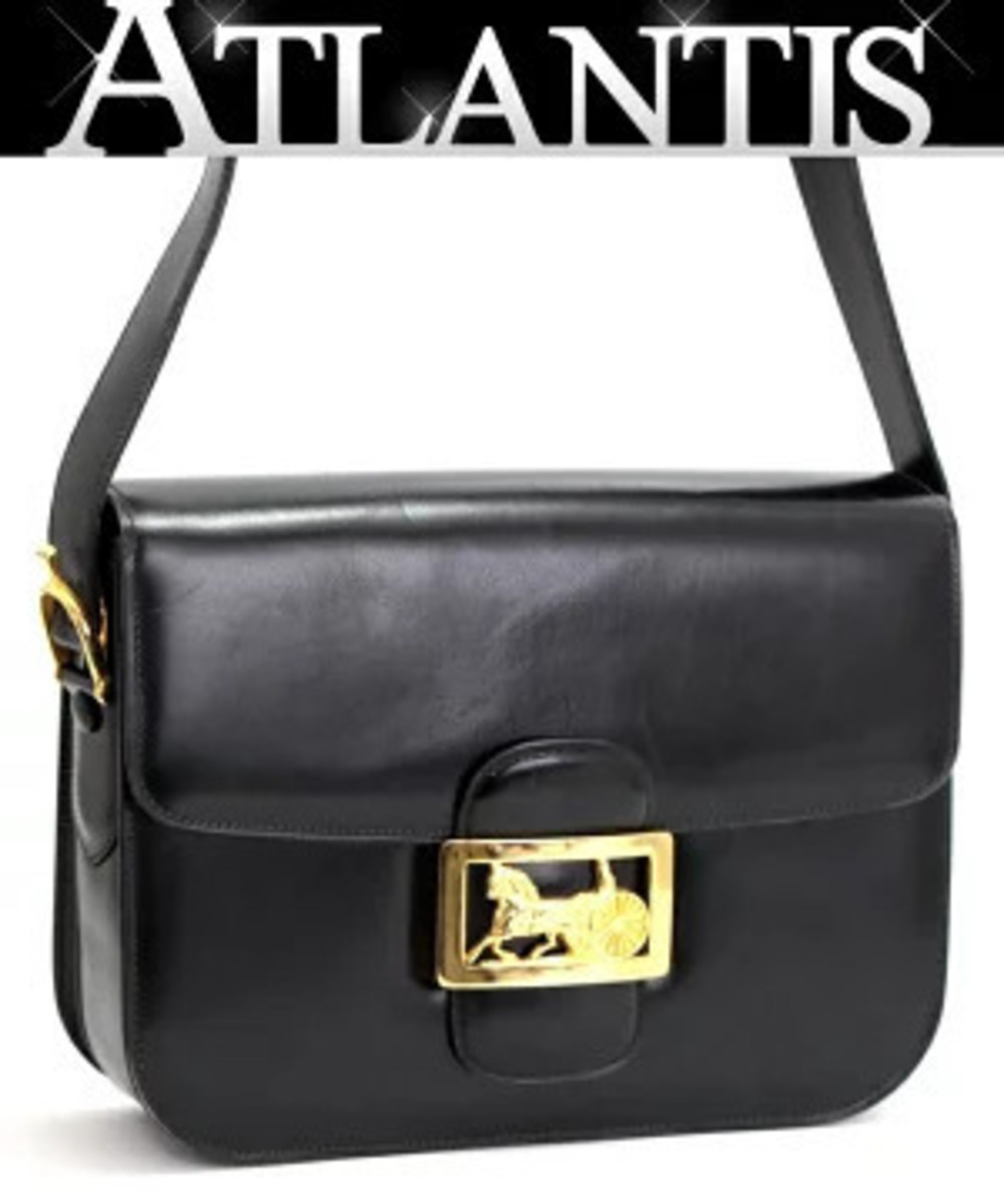 Celine Shoulder Bag Carriage Black Leather